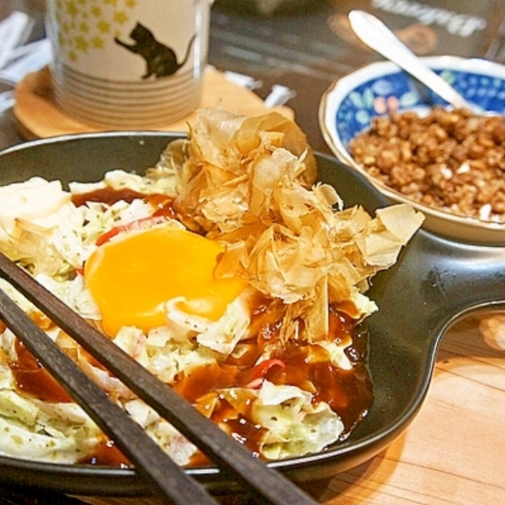 忙しい朝に活躍!レンチンでトロ玉のせお好み焼かず